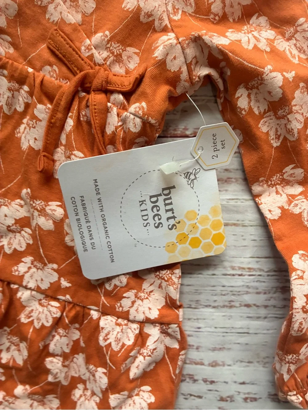 Burt’s Bees Orange Floral Ruffle Long-Sleeve Top Toddler Girl’s 2T